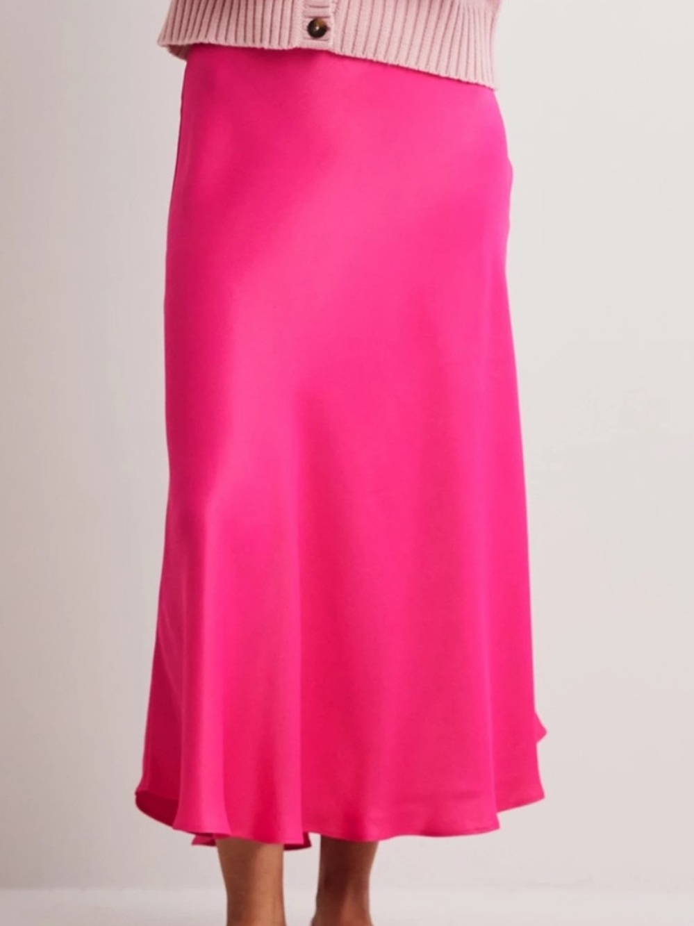 Boden Satin Bias-Cut Midi Skirt in Hot Pink